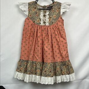 Mustard Pie Orange and tan floral eyelet trimmed fall dress size 6 NWOT